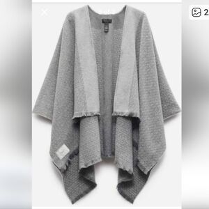 rag & bone Joni Tweed Reversible Light Gray Women's Poncho For Women 100% Wool